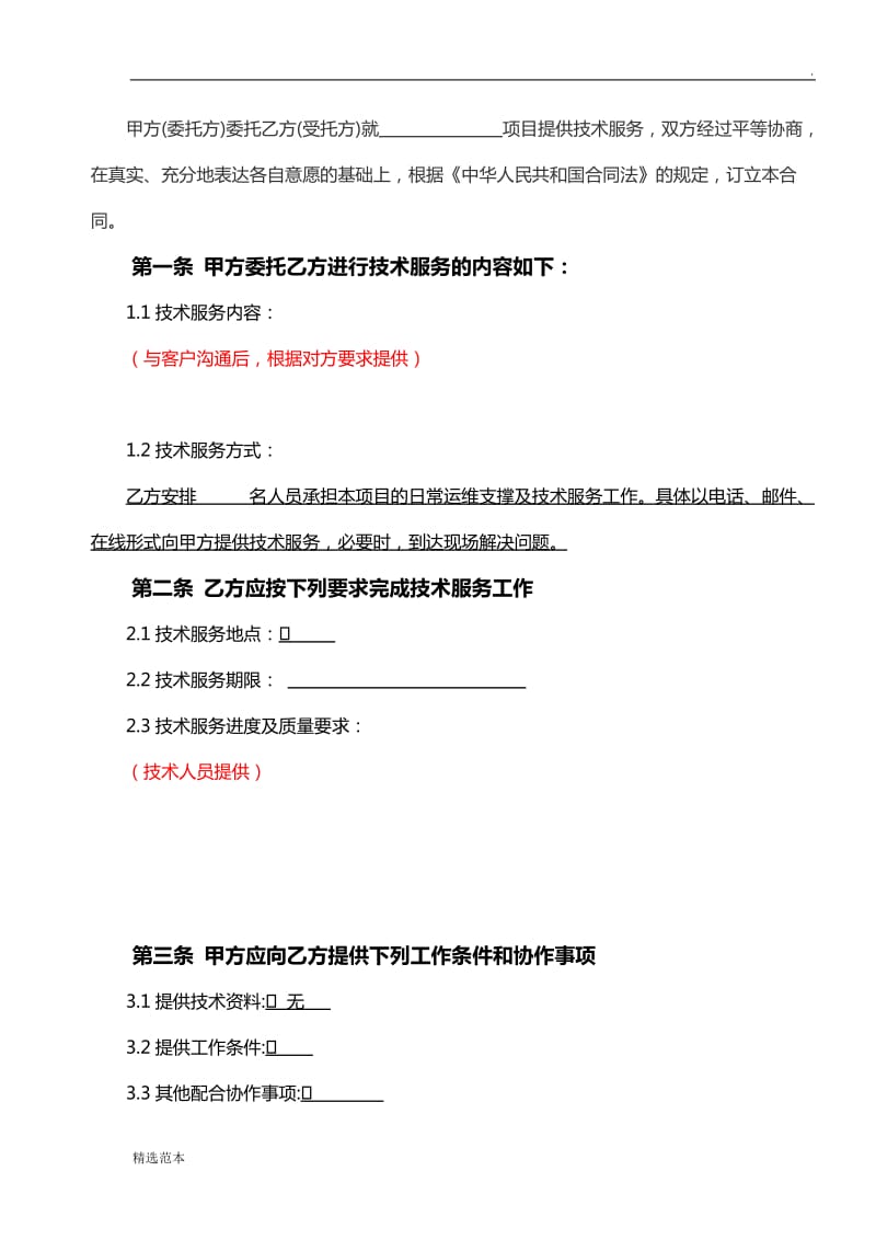 技术服务外包合同模板